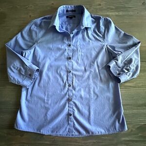 Land's End No Iron Supima Blue Cotton Button Down 3/4 Sleeve Top Women Size 10